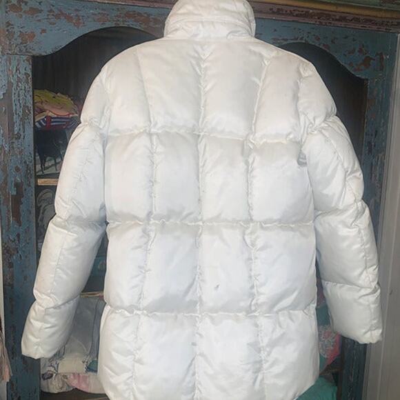 VINTAGE WHITE DOWN QUILTED PUFFER PARKA JACKET S - Picture 3 of 9